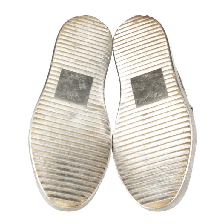 Pre Owned Giuseppe Zanotti Metallic Gunmetal Patent Leather Frankie Low Top Sneakers Size 43