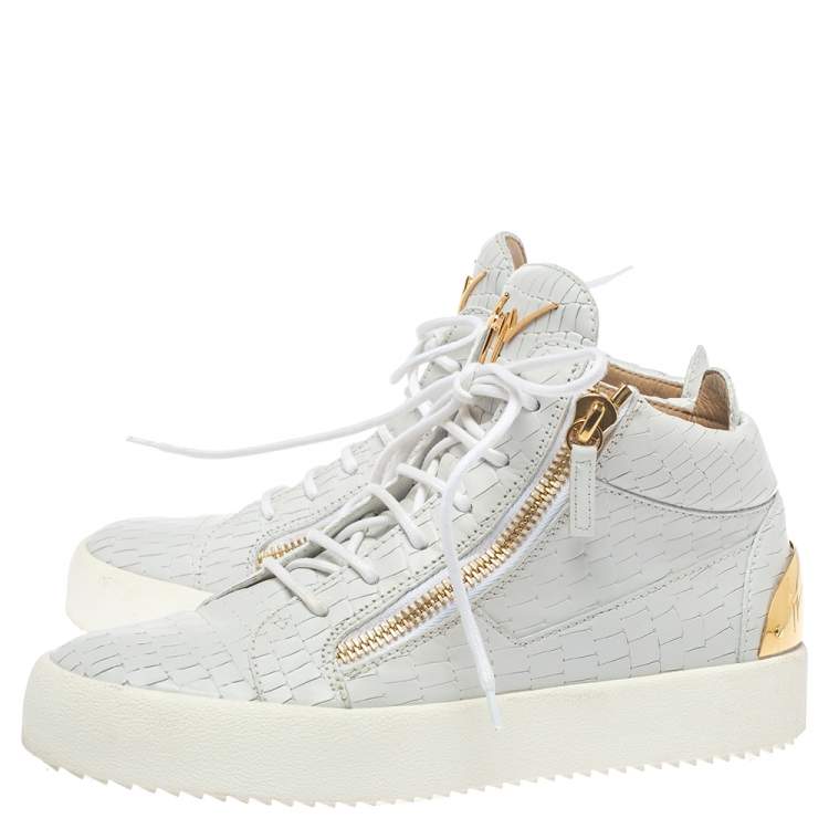 Pre Owned Giuseppe Zanotti Grey Croc Embossed Leather London High Top Sneakers Size 40