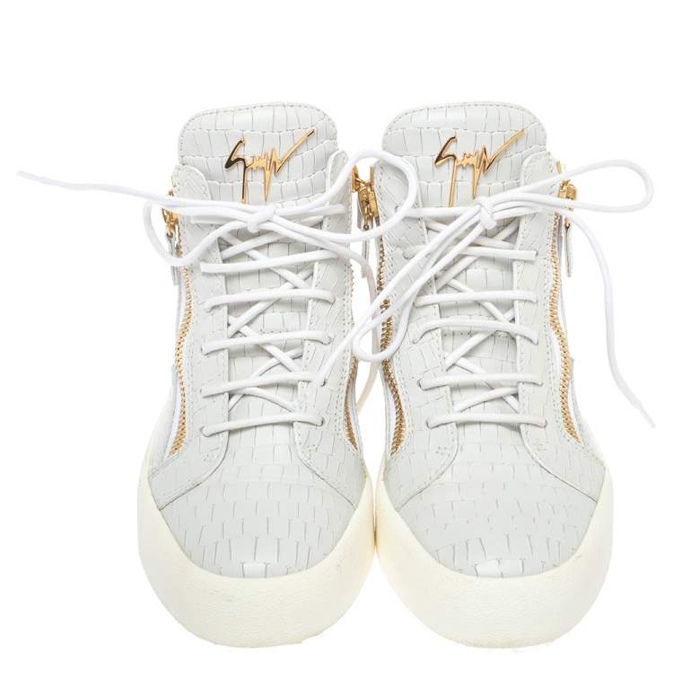 Pre Owned Giuseppe Zanotti Grey Croc Embossed Leather London High Top Sneakers Size 40
