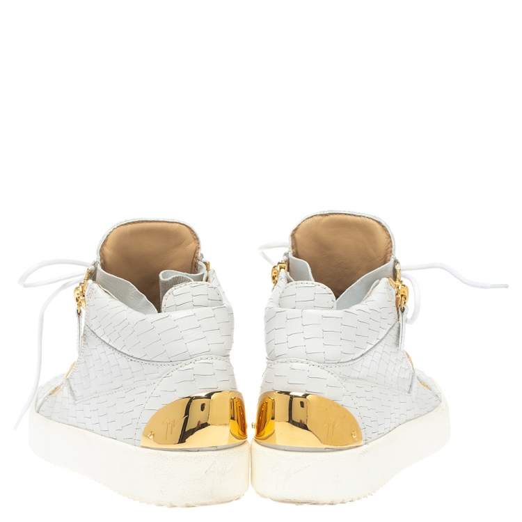 Pre Owned Giuseppe Zanotti Grey Croc Embossed Leather London High Top Sneakers Size 40