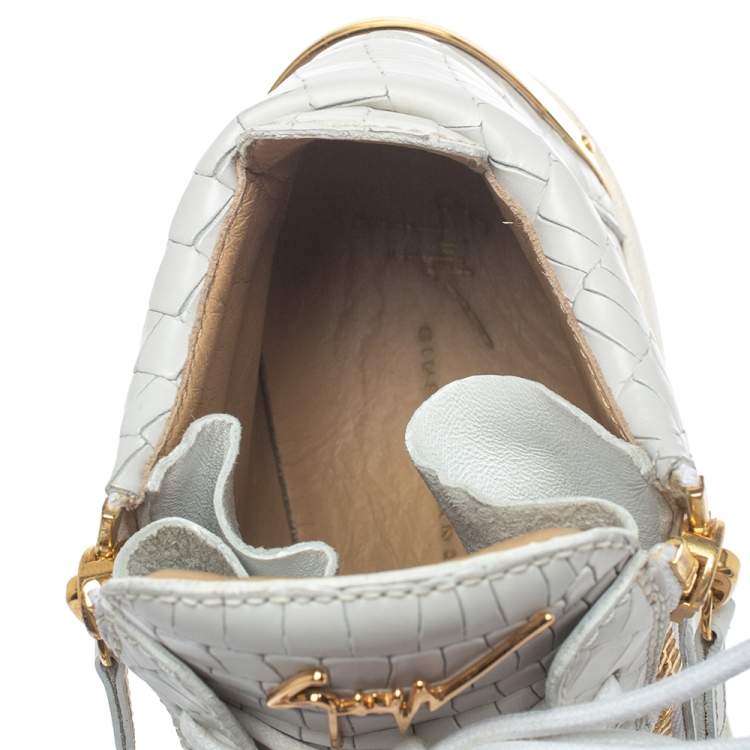Pre Owned Giuseppe Zanotti Grey Croc Embossed Leather London High Top Sneakers Size 40