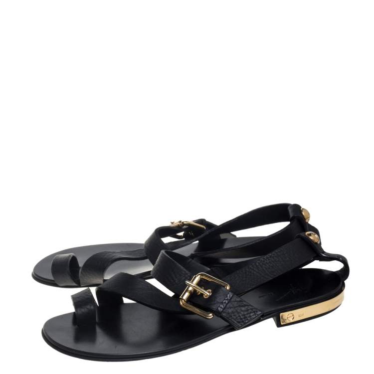 Pre Owned Giuseppe Zanotti Black Leather Toe Ring Cross Strap Sandals Size 42