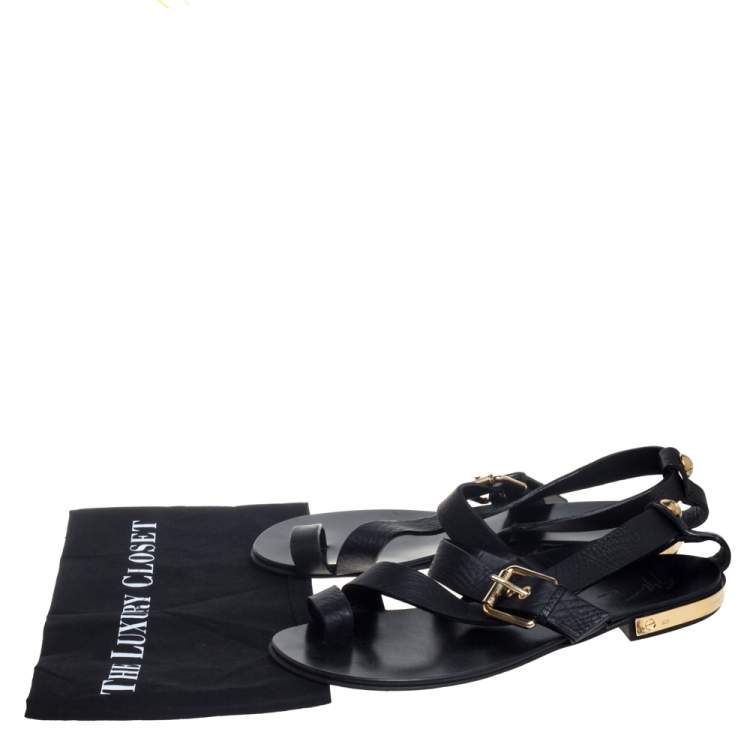 Pre Owned Giuseppe Zanotti Black Leather Toe Ring Cross Strap Sandals Size 42