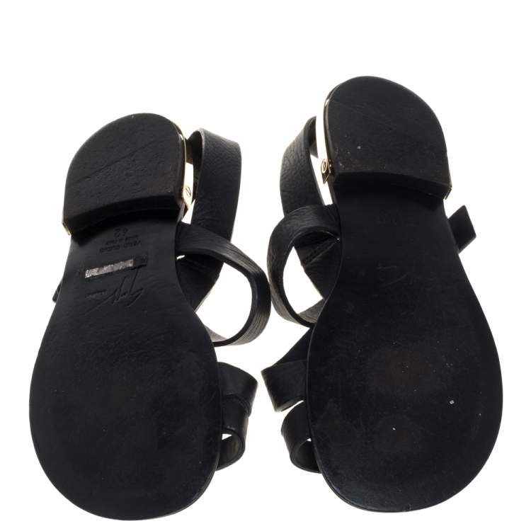 Pre Owned Giuseppe Zanotti Black Leather Toe Ring Cross Strap Sandals Size 42