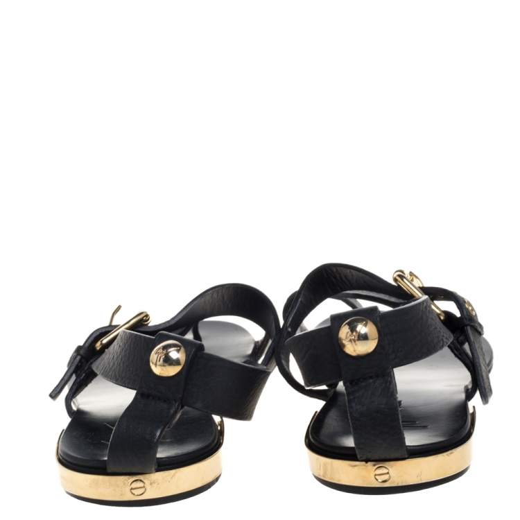 Pre Owned Giuseppe Zanotti Black Leather Toe Ring Cross Strap Sandals Size 42