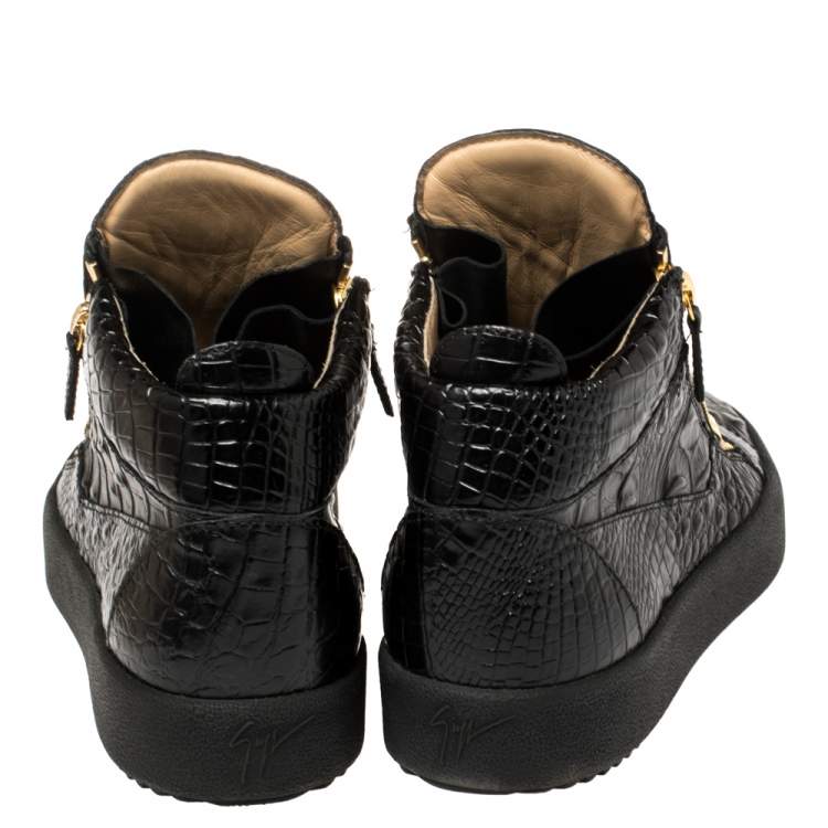 Pre Owned Giuseppe Zanotti Black Croc Embossed Leather London High Top Sneakers Size 43