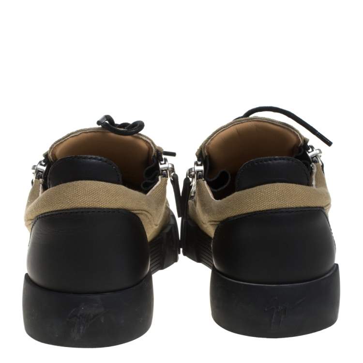 Pre Owned Giuseppe Zanotti Beige/Black Canvas And Leather Foxy London Sneakers Size 41