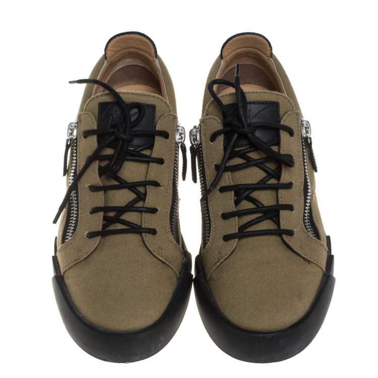 Pre Owned Giuseppe Zanotti Beige/Black Canvas And Leather Foxy London Sneakers Size 41