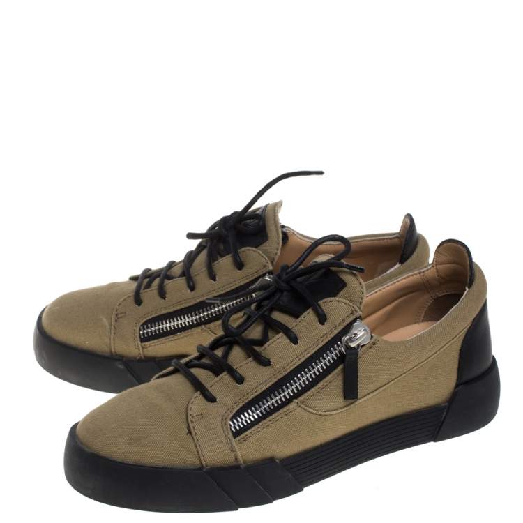 Pre Owned Giuseppe Zanotti Beige/Black Canvas And Leather Foxy London Sneakers Size 41