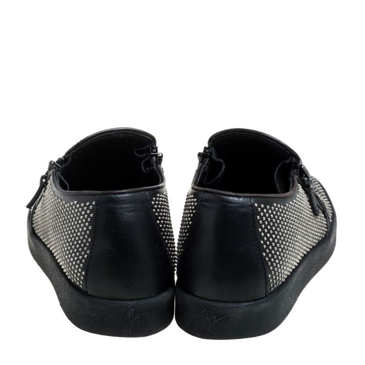 Pre Owned Giuseppe Zanotti Black Studded Leather Eve Slip On Sneakers Size 43