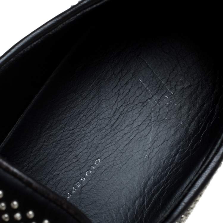 Pre Owned Giuseppe Zanotti Black Studded Leather Eve Slip On Sneakers Size 43