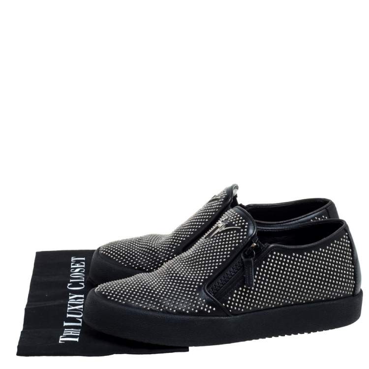 Pre Owned Giuseppe Zanotti Black Studded Leather Eve Slip On Sneakers Size 43