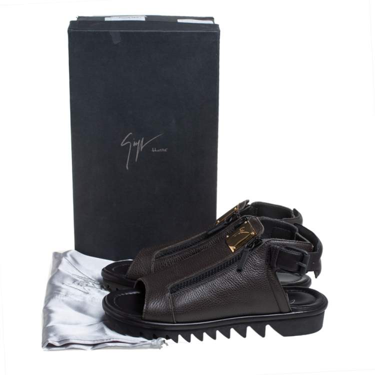 Pre Owned Giuseppe Zanotti Brown Leather Zipper Detail Slingback Sandals Size 42