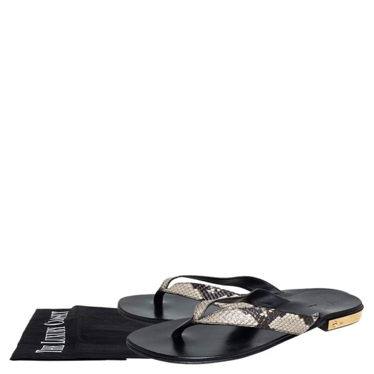 Pre Owned Giuseppe Zanotti Beige/Brown Snakeskin Embossed Leather Slide Sandals Size 43