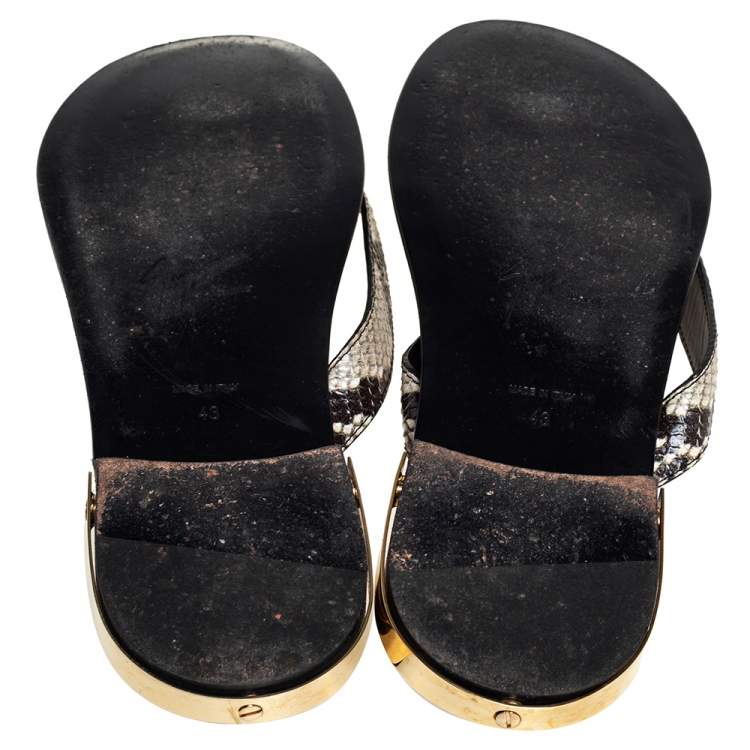 Pre Owned Giuseppe Zanotti Beige/Brown Snakeskin Embossed Leather Slide Sandals Size 43