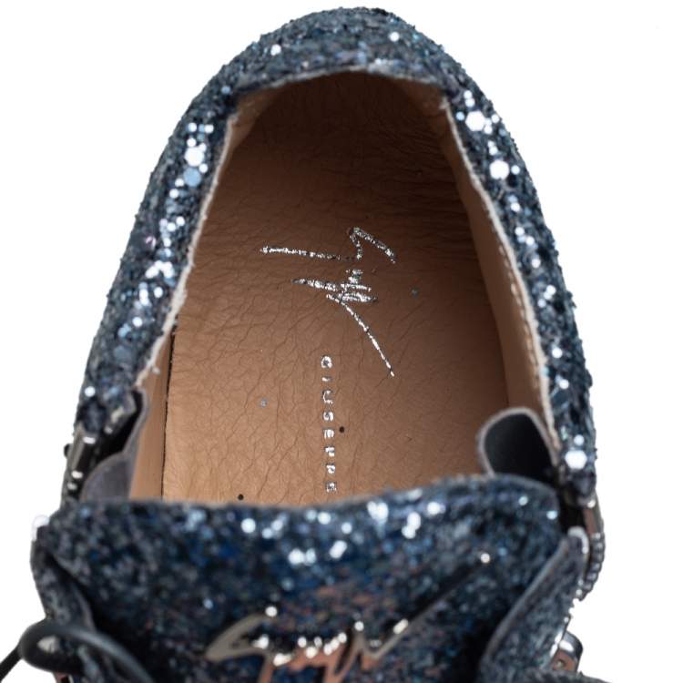 Pre Owned Giuseppe Zanotti Blue Glitter Kriss High Top Sneakers Size 40