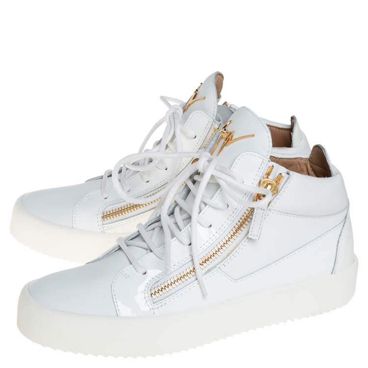 Pre Owned Giuseppe Zanotti White Leather And Patent Leather High Top Sneakers Size 40
