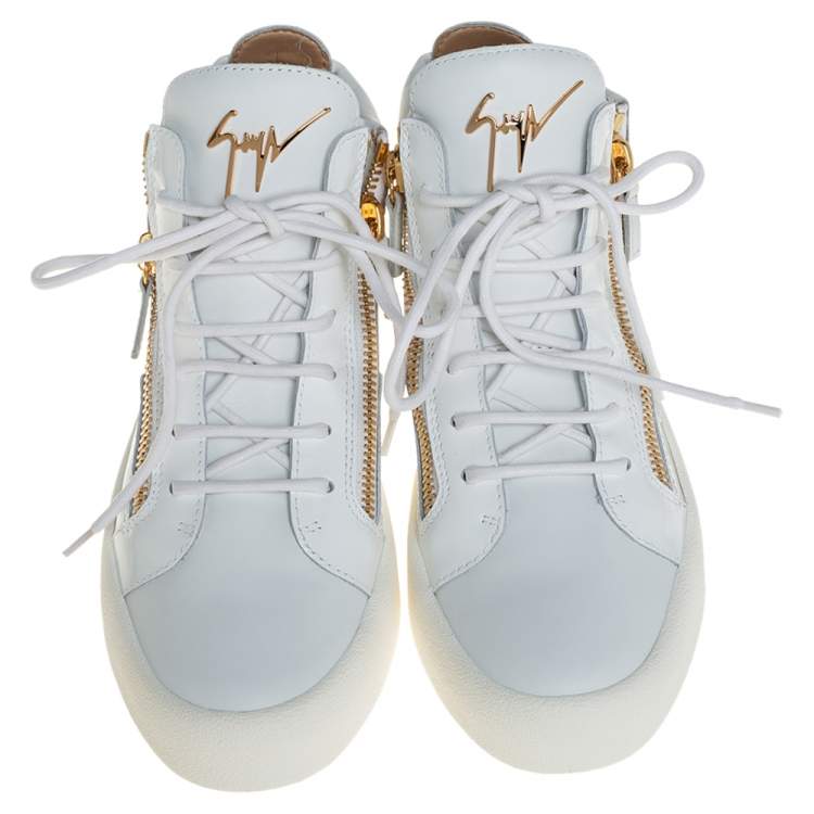 Pre Owned Giuseppe Zanotti White Leather And Patent Leather High Top Sneakers Size 40