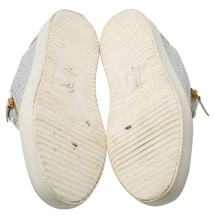 Pre Owned Giuseppe Zanotti Grey/White Leather Double Zip Low Top Sneakers Size 43