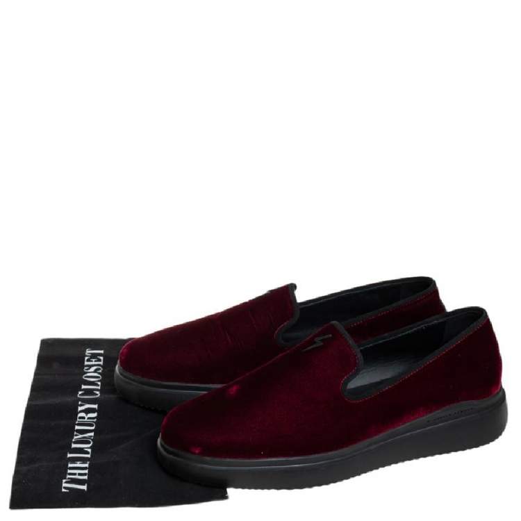 Pre Owned Giuseppe Zanotti Burgundy Velvet Slip On Sneakers Size 42