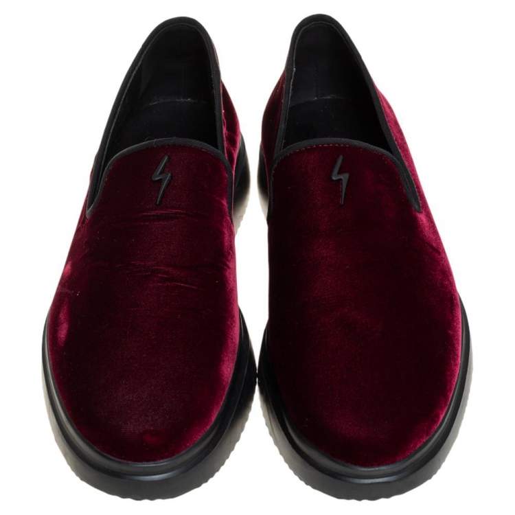 Pre Owned Giuseppe Zanotti Burgundy Velvet Slip On Sneakers Size 42