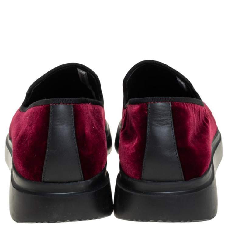 Pre Owned Giuseppe Zanotti Burgundy Velvet Slip On Sneakers Size 42