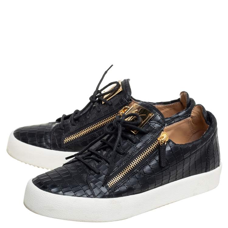 Pre Owned Giuseppe Zanotti Black Croc Embossed Leather Low Top Sneakers Size 44.5