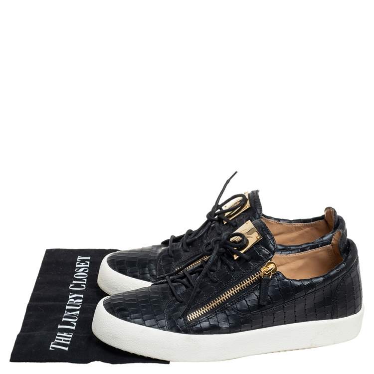 Pre Owned Giuseppe Zanotti Black Croc Embossed Leather Low Top Sneakers Size 44.5
