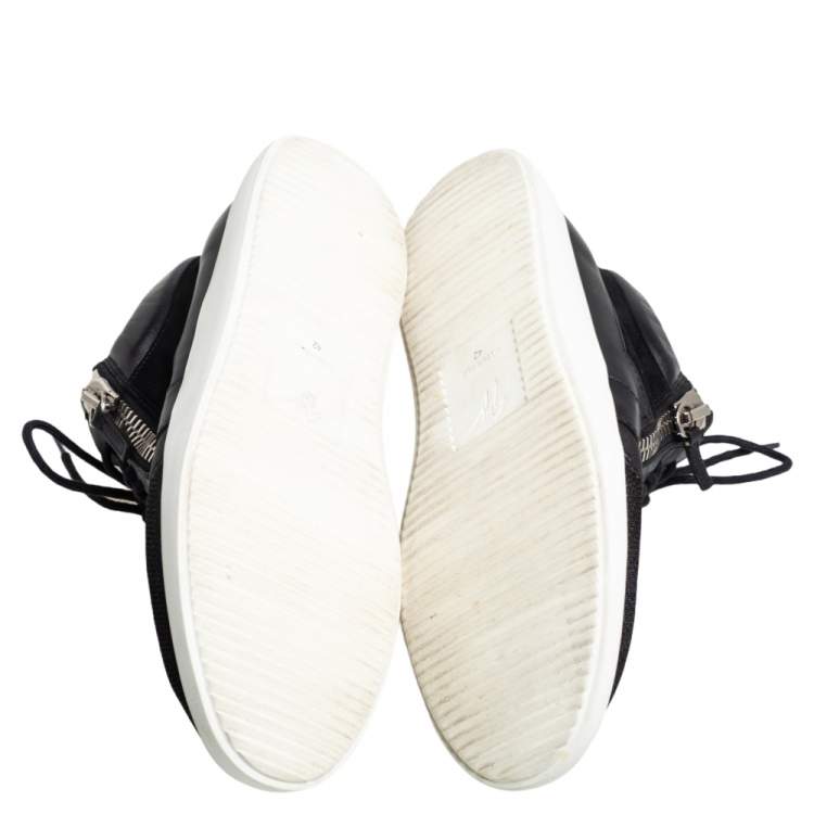 Pre Owned Giuseppe Zanotti Black Leather, Mesh Side Zip Sneakers Size 42