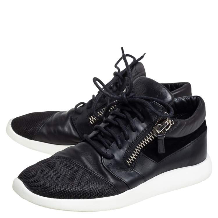 Pre Owned Giuseppe Zanotti Black Leather, Mesh Side Zip Sneakers Size 42