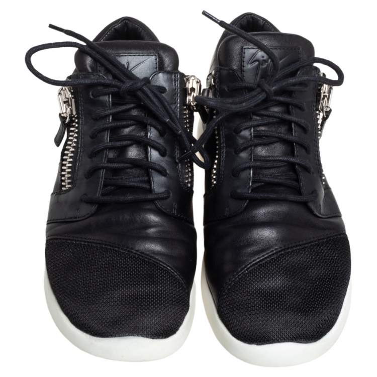 Pre Owned Giuseppe Zanotti Black Leather, Mesh Side Zip Sneakers Size 42