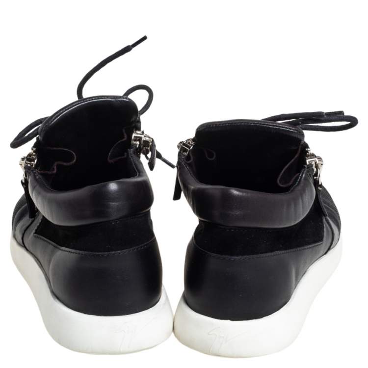 Pre Owned Giuseppe Zanotti Black Leather, Mesh Side Zip Sneakers Size 42