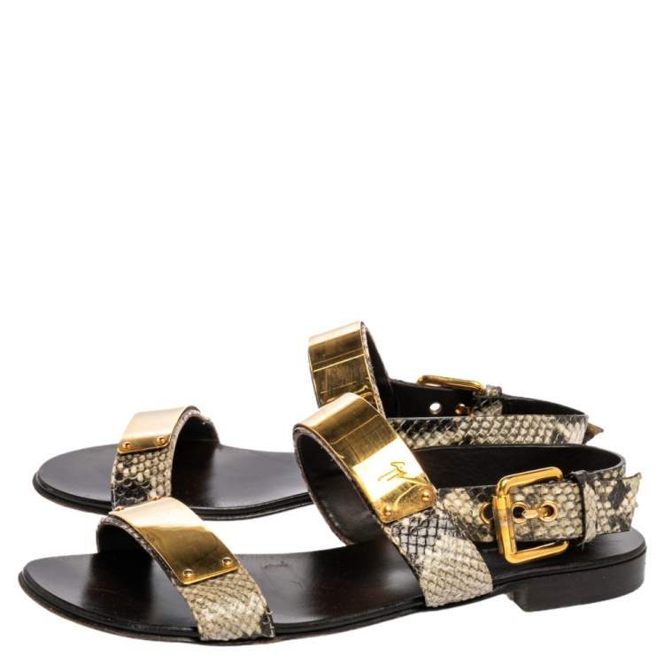 Pre Owned Giuseppe Zanotti Two Tone Python Leather Zak Slingback Sandals Size 42 