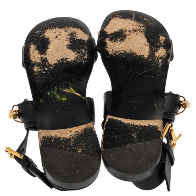 Pre Owned Giuseppe Zanotti Black Leather Zak Flat Sandals Size 41