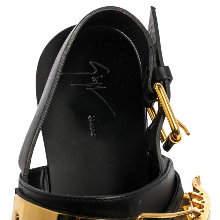 Pre Owned Giuseppe Zanotti Black Leather Zak Flat Sandals Size 41