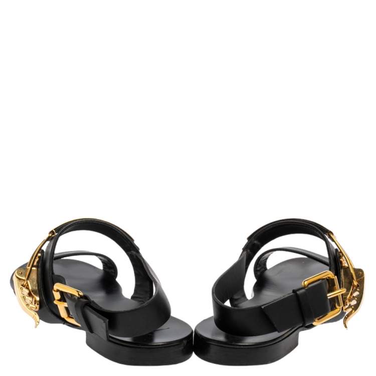 Pre Owned Giuseppe Zanotti Black Leather Zak Flat Sandals Size 41