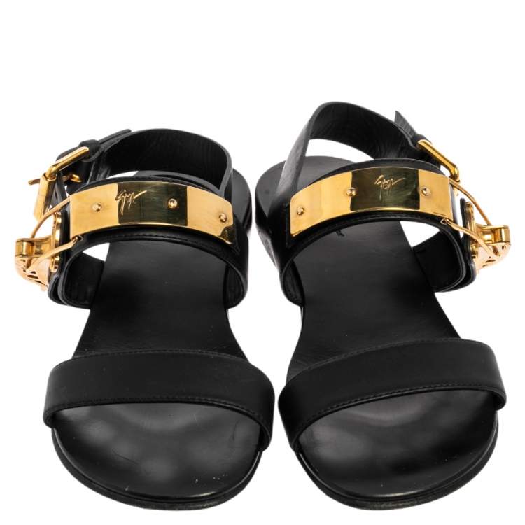 Pre Owned Giuseppe Zanotti Black Leather Zak Flat Sandals Size 41