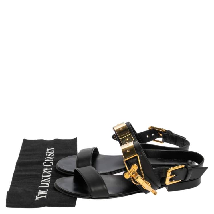 Pre Owned Giuseppe Zanotti Black Leather Zak Flat Sandals Size 41