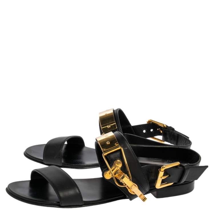Pre Owned Giuseppe Zanotti Black Leather Zak Flat Sandals Size 41
