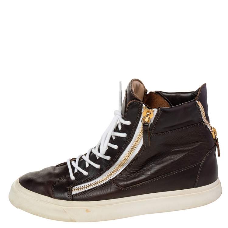 Giuseppe Zanotti Black Leather and Patent Double Zipper Low Top Sneakers  Size 42.5 Giuseppe Zanotti
