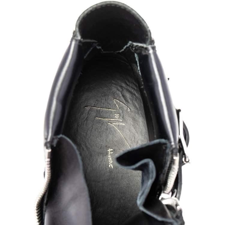 Pre Owned Giuseppe Zanotti Black Leather Buckle Detail High Top Sneakers Size 44