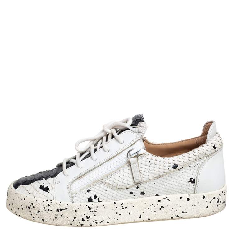 Pre Owned Giuseppe Zanotti White Python Embossed Leather May London Low Top Sneakers Size 41