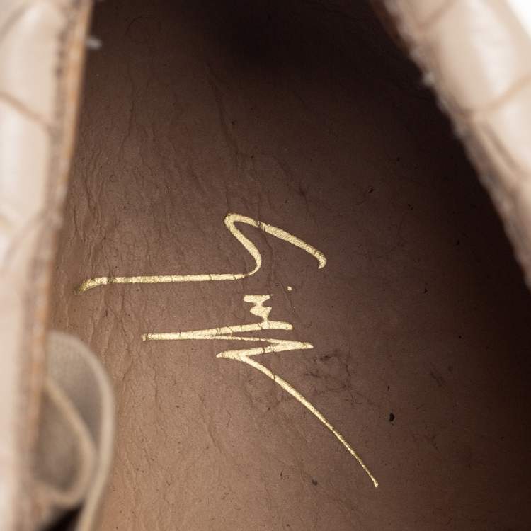 Pre Owned Giuseppe Zanotti Beige Croc Embossed Leather London High Top Sneakers Size 40