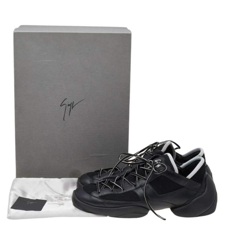 Pre Owned Giuseppe Zanotti Black Mesh And Leather Low Top Sneakers Size 44