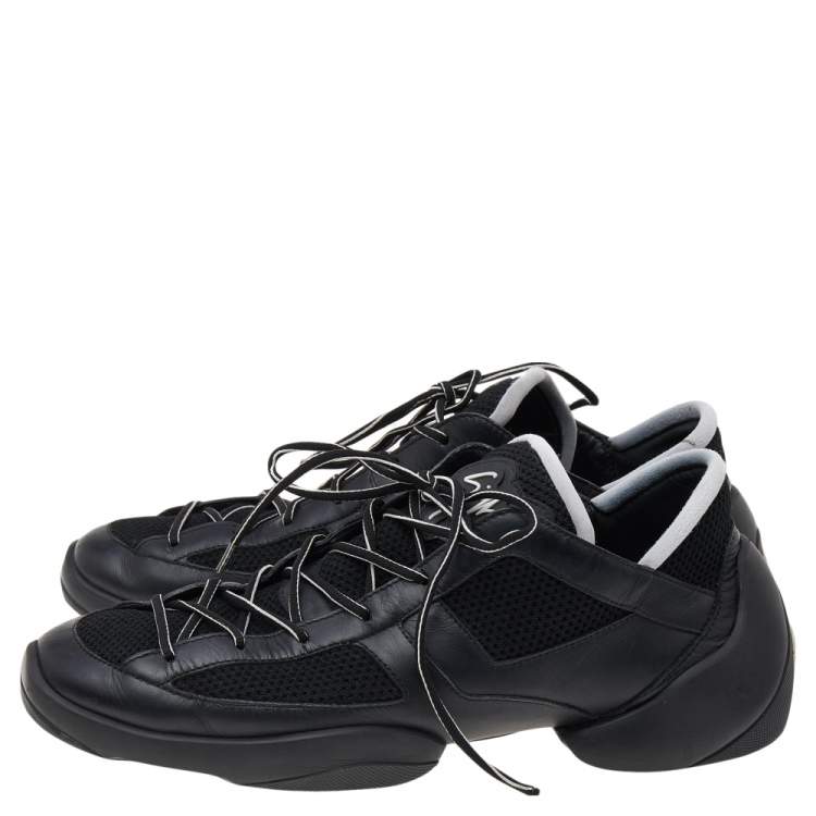 Pre Owned Giuseppe Zanotti Black Mesh And Leather Low Top Sneakers Size 44