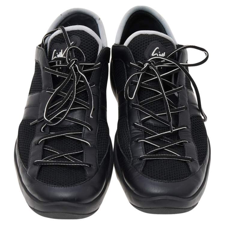 Pre Owned Giuseppe Zanotti Black Mesh And Leather Low Top Sneakers Size 44