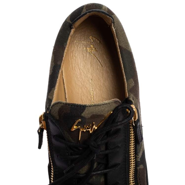 Pre Owned Giuseppe Zanotti Green/Black Canvas Zipper Low Top Sneakers Size 45