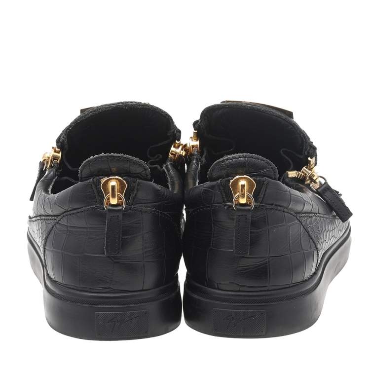 مملوكة مسبقًا Giuseppe Zanotti Black Croc Embossed Leather London Low Top Sneakers Size 45