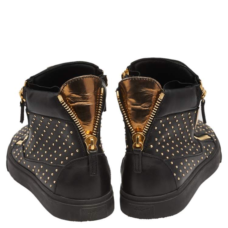 Pre Owned Giuseppe Zanotti Black  Leather Metal Studded Accent High Top Sneakers Size 42