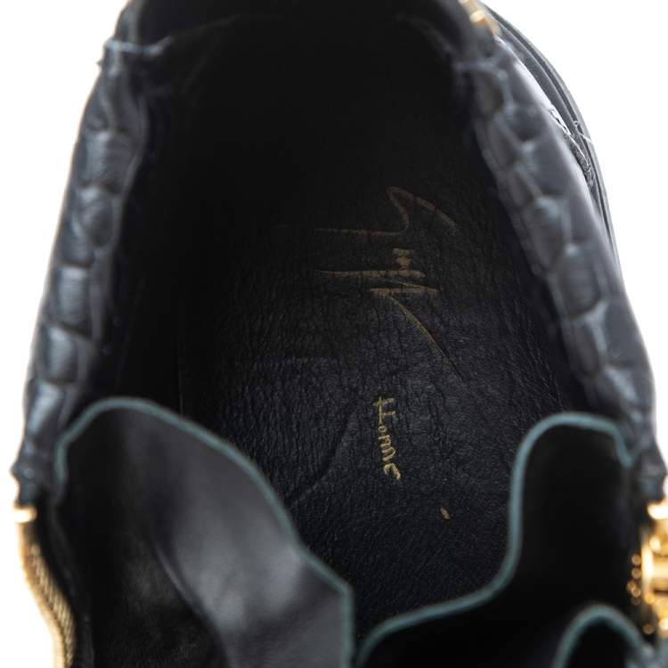 Pre Owned Giuseppe Zanotti Black-Blue Croc Embossed Leather London High Top Sneakers Size 42
